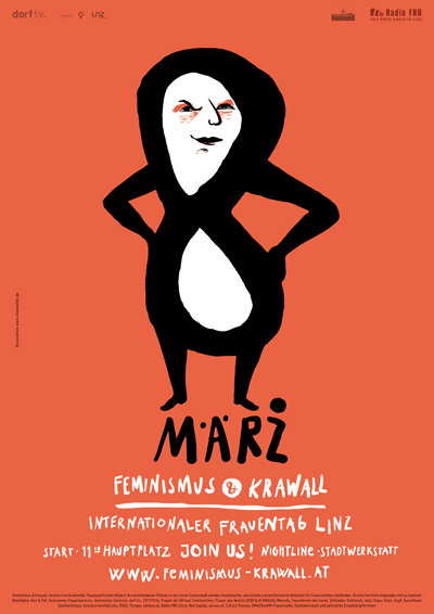 8tung // Plakat Feminismus & Krawall 2014// Illustration: Silke Müller